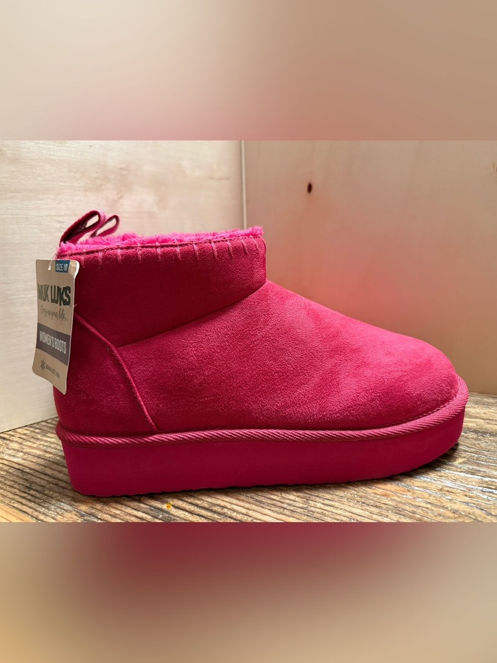 Muk Luks Pink Plush Slip-On Bootie